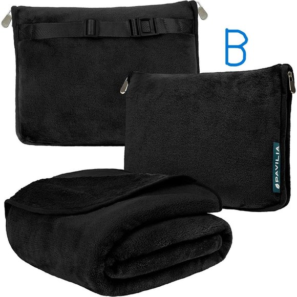 New Travel Blanket and Pillow, Dual Zippers, Clip On Strap, Warm Soft Fl… - Picture 1 of 13